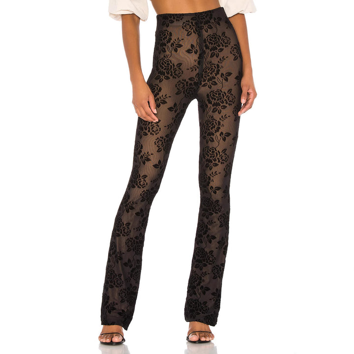 Damen Transparente Blumengemusterte Hose Drune
