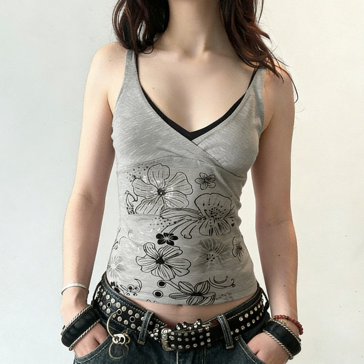 Damen Crop-Top mit floralem Design und Spaghetti-Trägern Drune