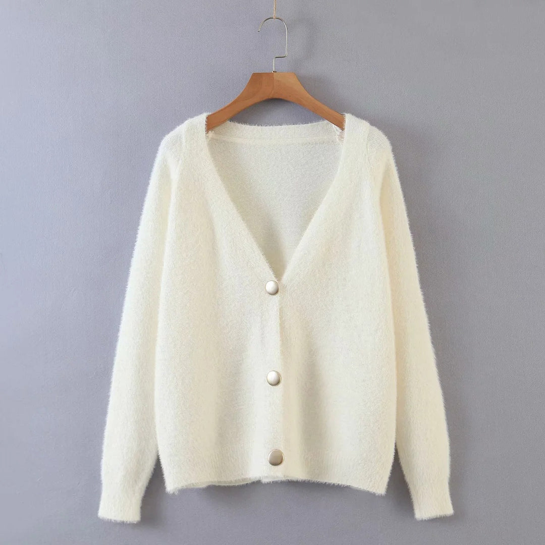 Damen kuschelige Strickjacke mit großen Knöpfen und oversize Passform Drune