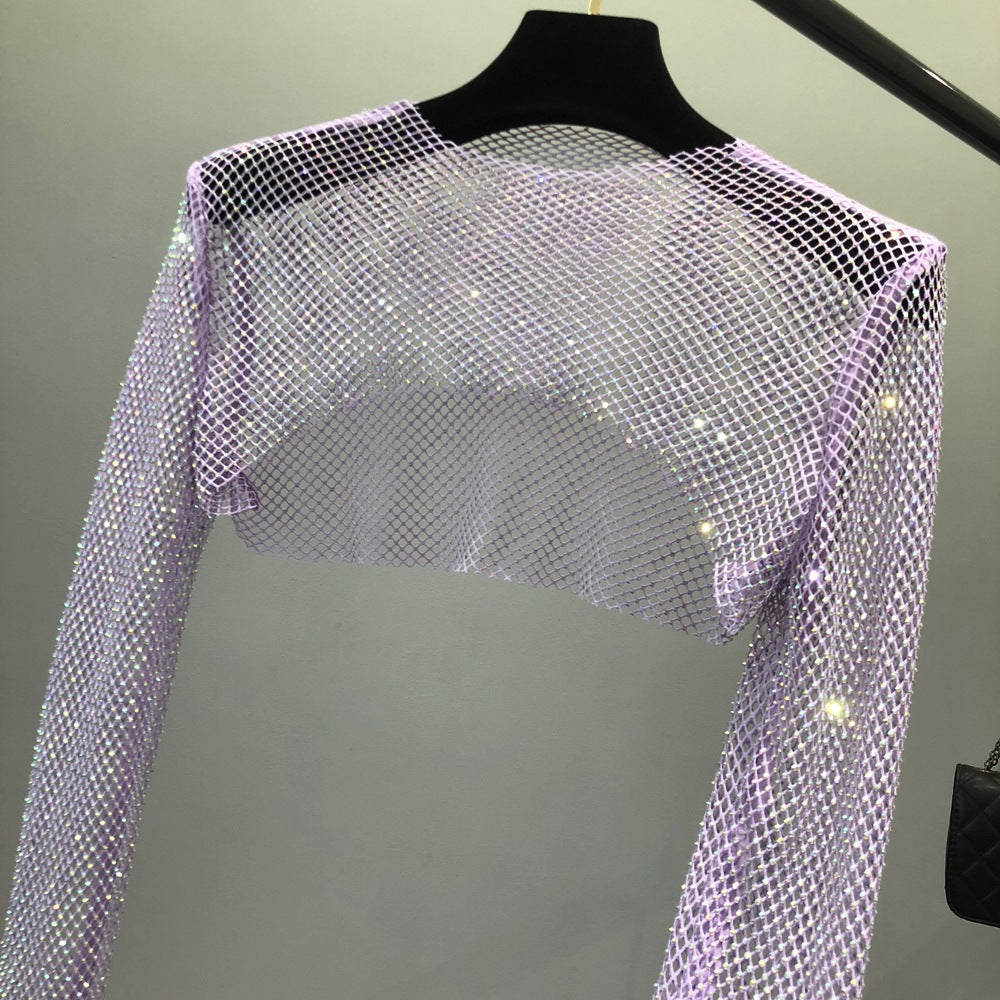 Damen Netzoberteil mit funkelndem Design und elastischen Ärmeln Drune