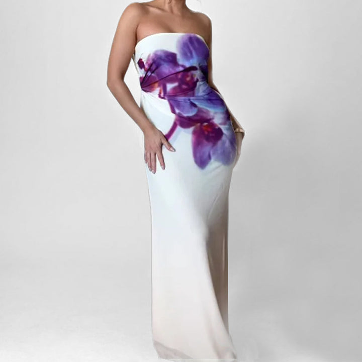 Damen Strapless Maxikleid mit floralem Druck und figurbetontem Schnitt Drune