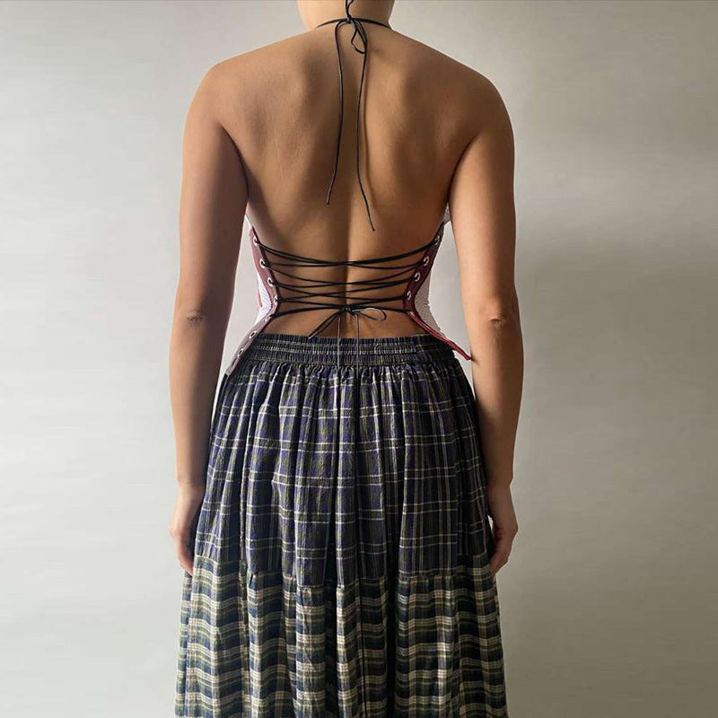Damen Sportliches Netzoberteil mit asymmetrischem Design und dekorativen Schnürungen Drune