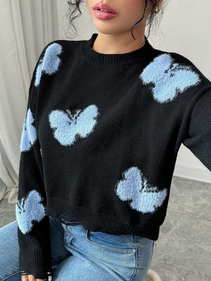 Damen Modischer Pullover mit verspieltem Schmetterlingsdesign Drune