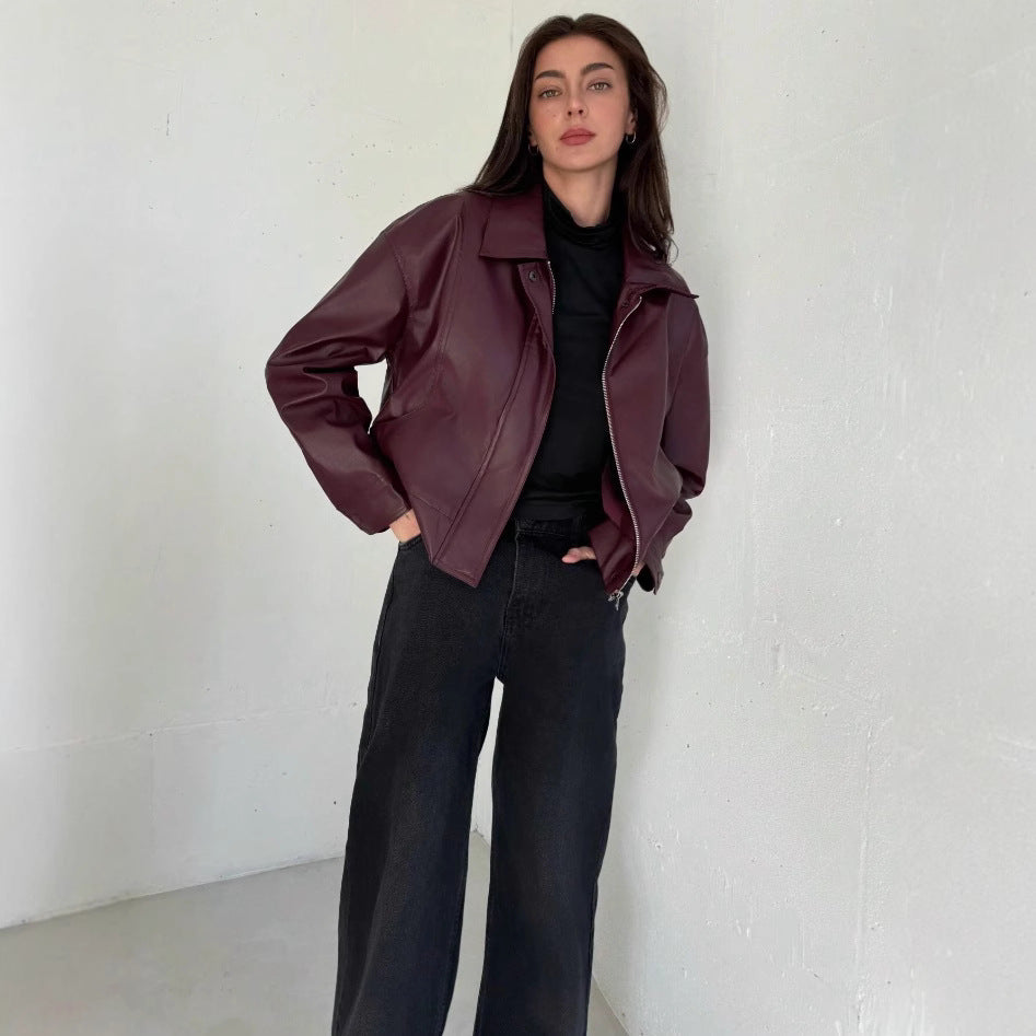Damen Kunstlederjacke im modernen Biker-Stil Drune