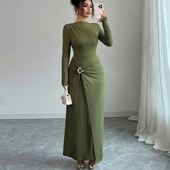 Damen Elegantes Maxikleid mit asymmetrischem Schnitt und betontem Taillenbereich Drune