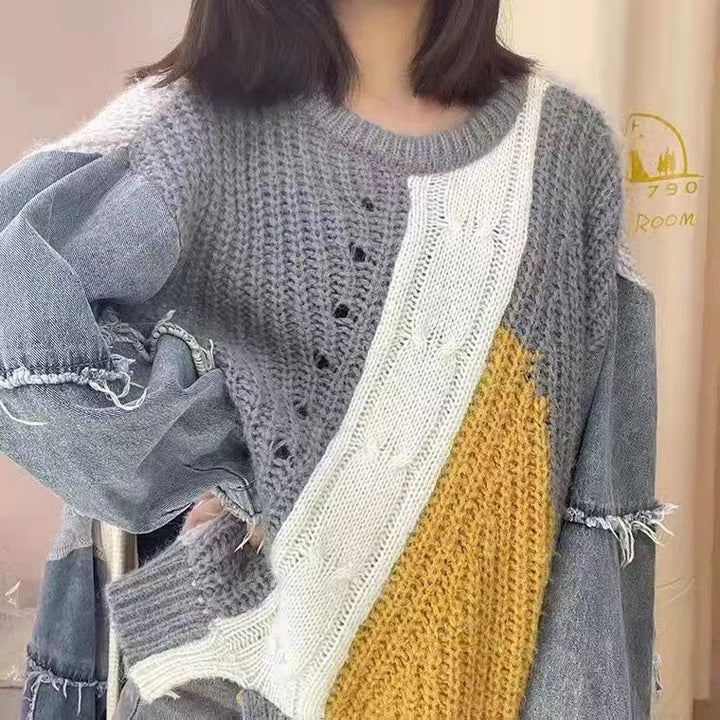 Drune | Patchwork-Pullover mit Denim-Ärmeln