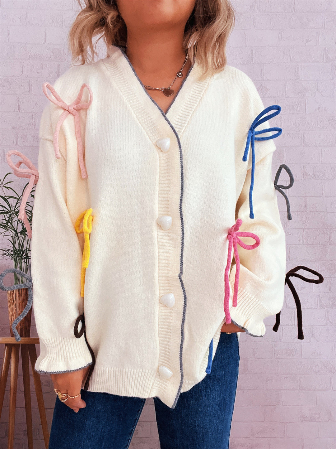 Damen Strickjacke mit bunten Schleifendetails Drune
