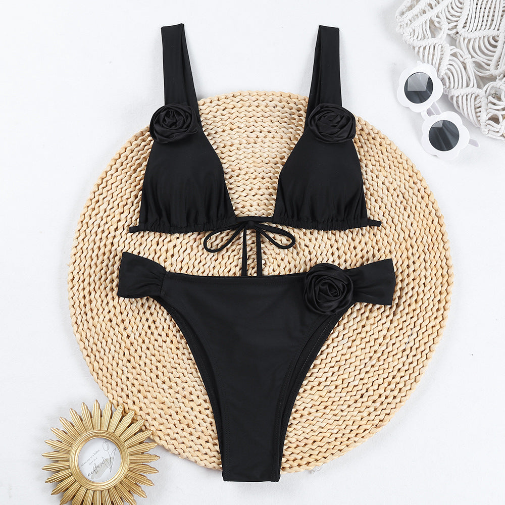 Damen Triangel-Bikini mit romantischen Blumenapplikationen Drune