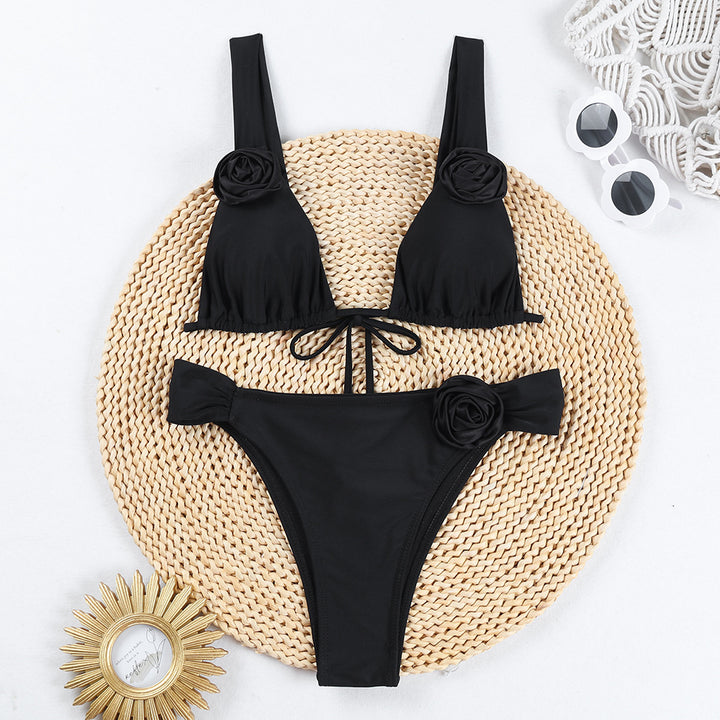 Damen Triangel-Bikini mit romantischen Blumenapplikationen Drune