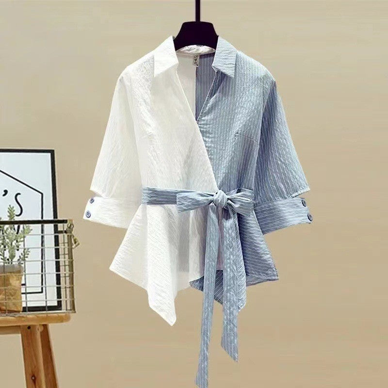 Damen Zweiteiliges Set mit lockerem, gestreiften Oberteil und weiter Jeans-Hose Drune