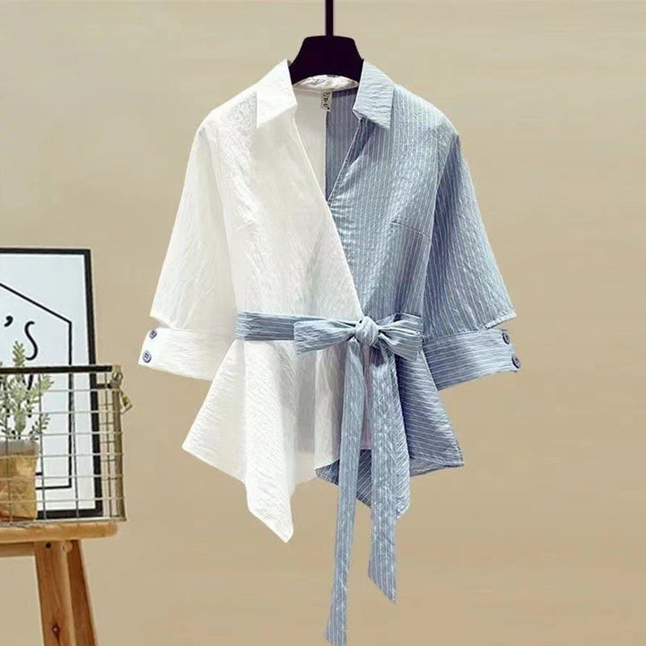 Damen Zweiteiliges Set mit lockerem, gestreiften Oberteil und weiter Jeans-Hose Drune