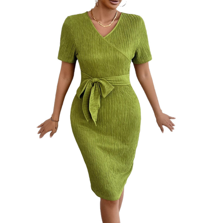 Damen Wickelkleid aus geripptem Stoff mit Taillengürtel Drune