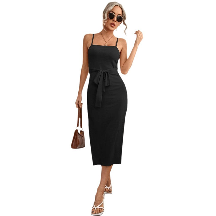 Damen Midi-Kleid mit schickem Taillengürtel und Spaghettiträgern Drune