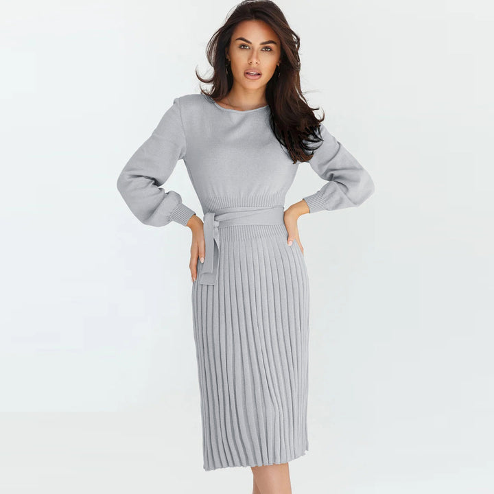 Damen Strickkleid mit taillierbarem Gürtel und langen Ärmeln Drune