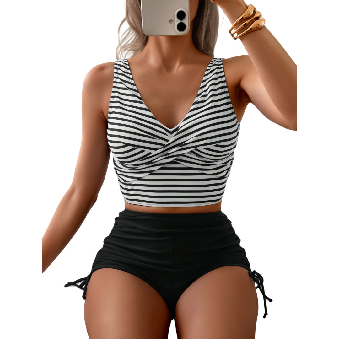 Damen Crop-Top und hochgeschnittene Shorts mit Wickeldesign Drune