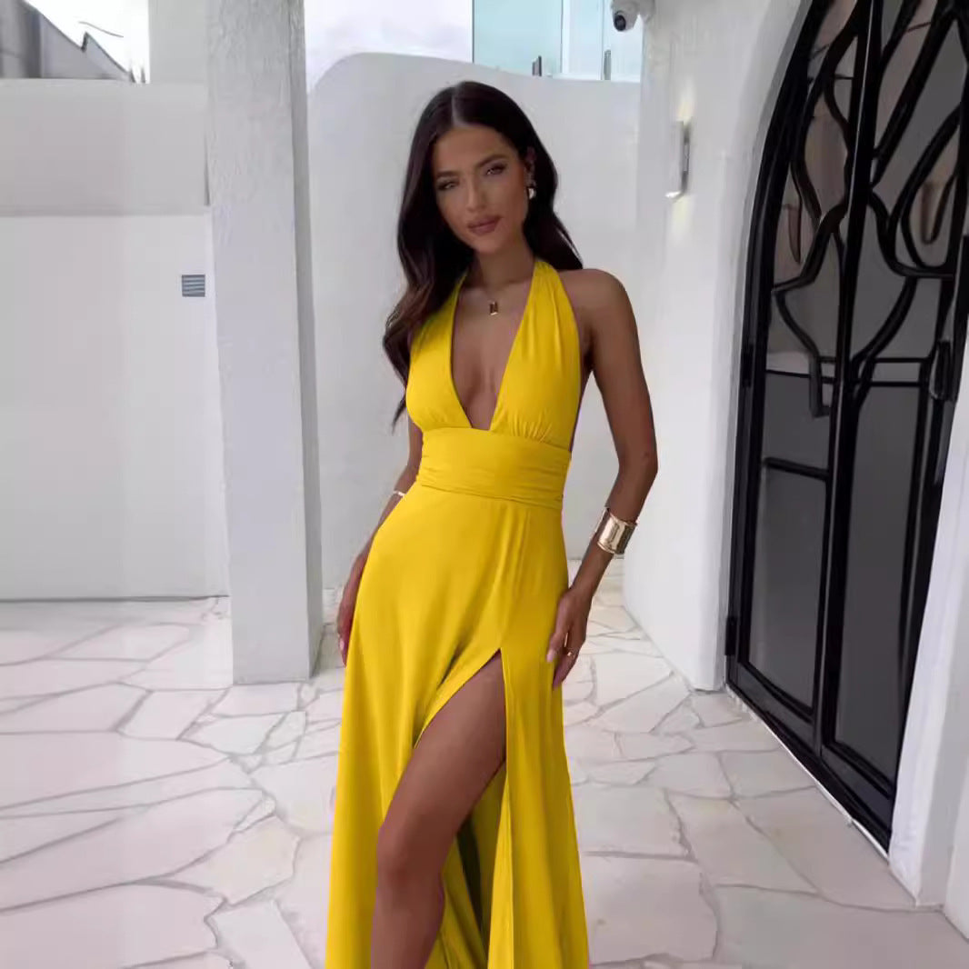 Damen Abendkleid mit tiefem V-Ausschnitt und seitlichem Schlitz Drune