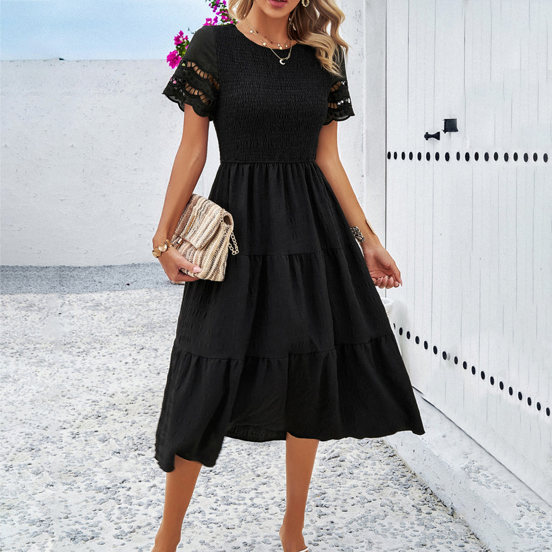 Damen Midikleid mit Puffärmeln und elastischem Oberteil Drune