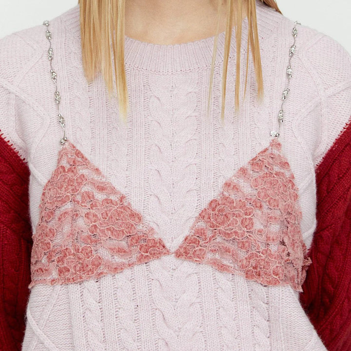 Damen Grobstrickpullover mit eleganten Spitzenakzenten und lässigem Schnitt Drune