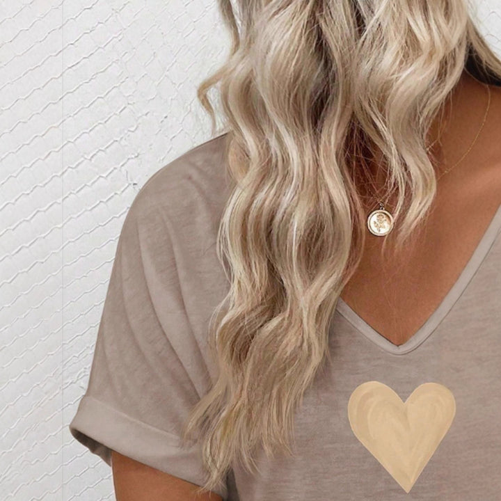 Damen lässiges V-Ausschnitt T-Shirt mit Herz-Zierdruck Drune