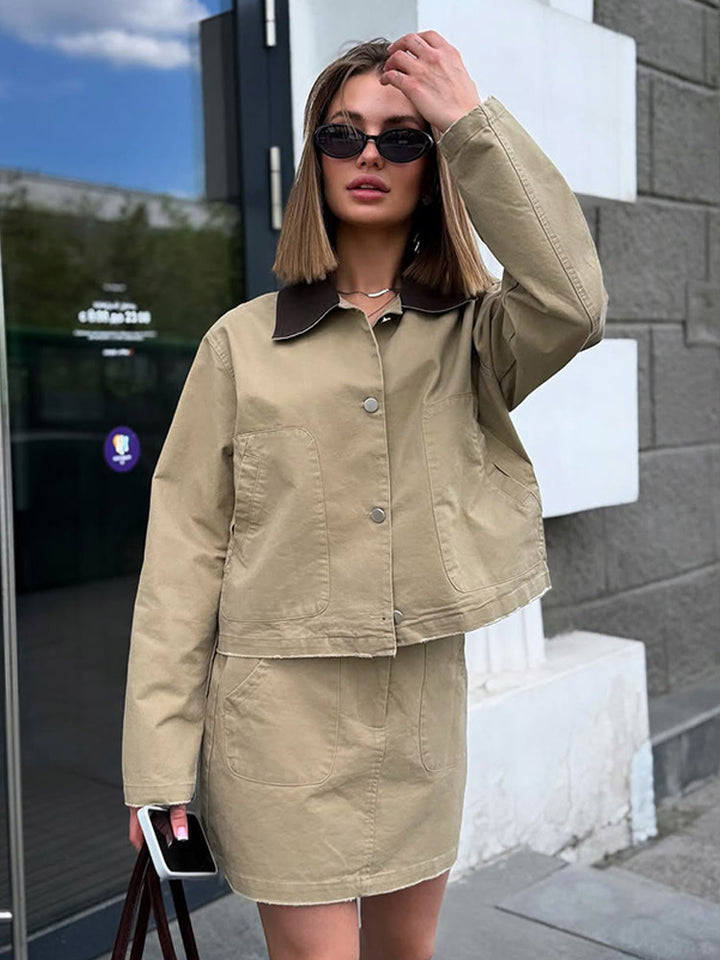 Damen cropped Utility-Jacke mit modernem Design und praktischen Taschen Drune