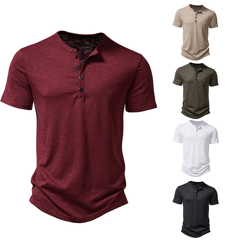 Herren Casual Kurzarm-Henley-Shirt mit strukturiertem Stoff Drune