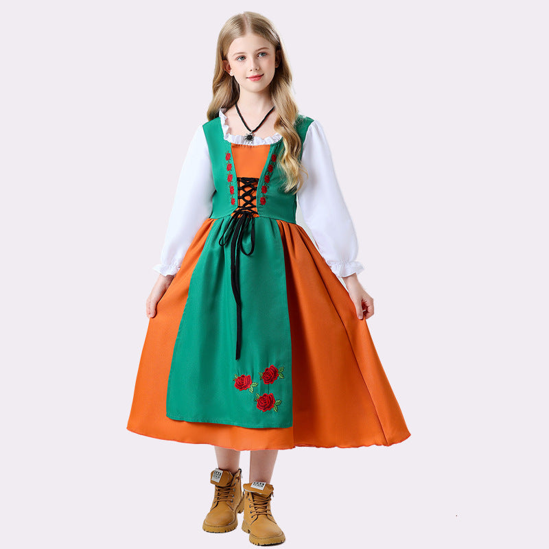 Damen nan folkloristisches Kinderdirndl mit geschnürtem Mieder und bestickter Schürze Drune