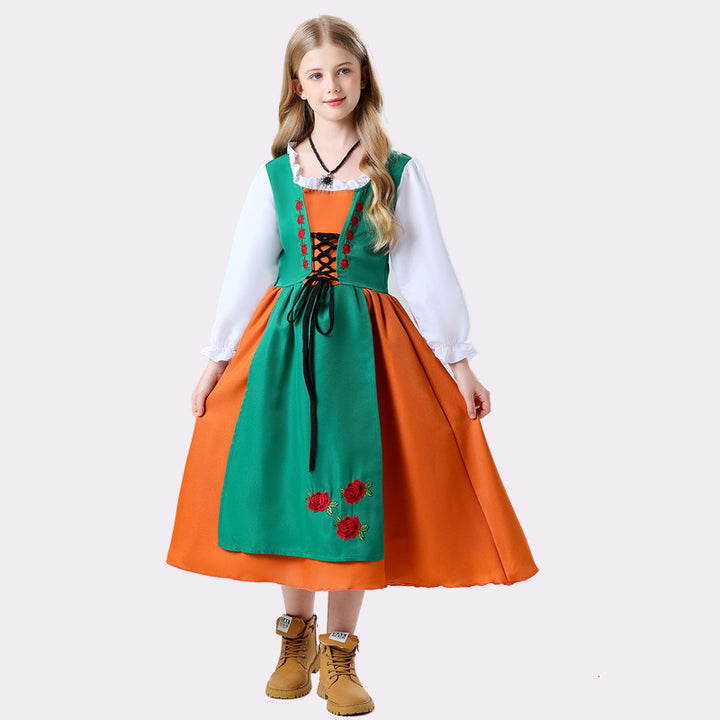 Damen nan folkloristisches Kinderdirndl mit geschnürtem Mieder und bestickter Schürze Drune