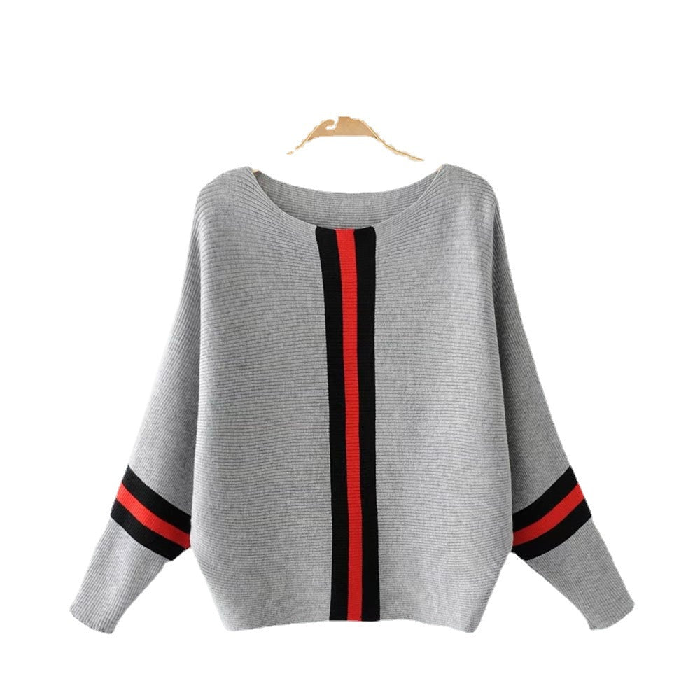 Damen Lässiger Strickpullover mit modernen Streifen und weitem Schnitt Drune