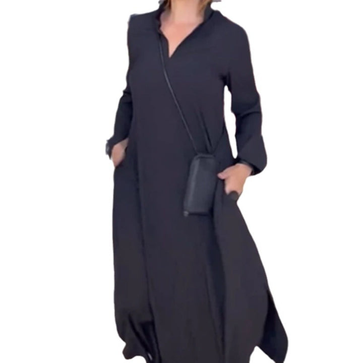 Damen Maxikleid mit elegantem Kragen und praktischem Taschendesign Drune