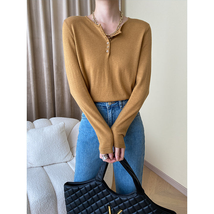 Damen Langarm-Henley-Oberteil Drune