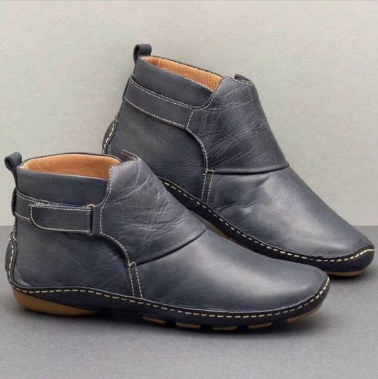 Unisex nan knöchelhohe Lederimitat-Boots mit Klettverschluss und rutschfester Gummisohle Drune