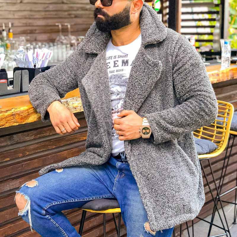 Herren kuschelige Herbstjacke mit weichem Teddyfell Drune