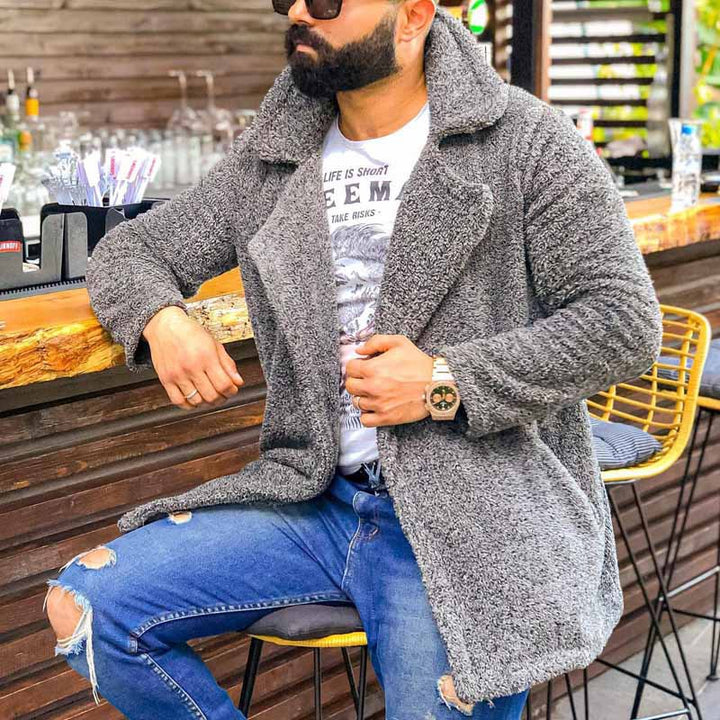 Herren kuschelige Herbstjacke mit weichem Teddyfell Drune