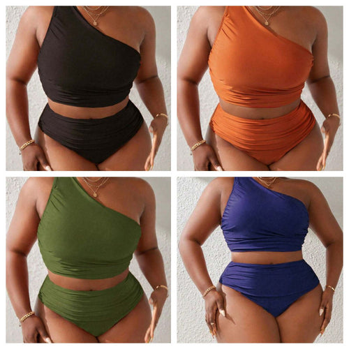 Damen Einseitiger Bikini-Set mit modischem Wickeldetail und hohem Bund Drune