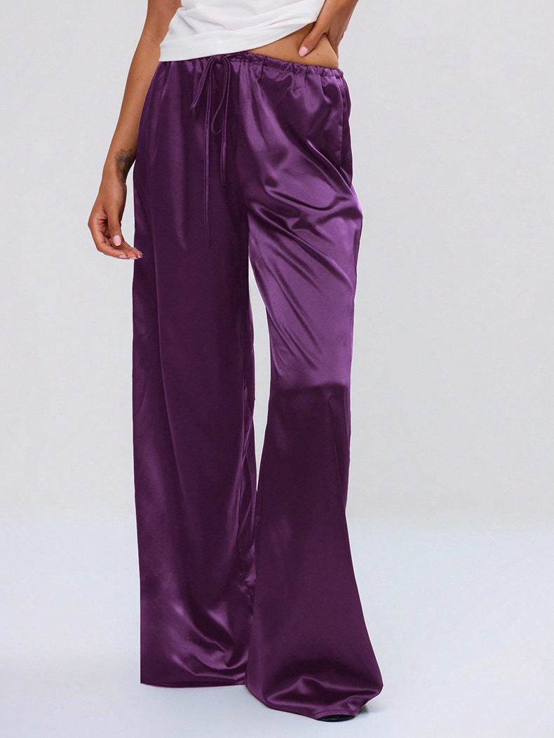 Damen Satin-Hose mit weitem Bein und elastischem Bund Drune