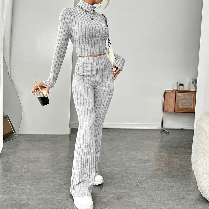 Damen Cropped Pullover mit hoher Taille und weitem Bein Drune