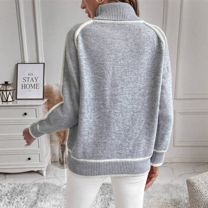 Damen lässiger Rollkragenpullover mit kontrastierenden Details Drune