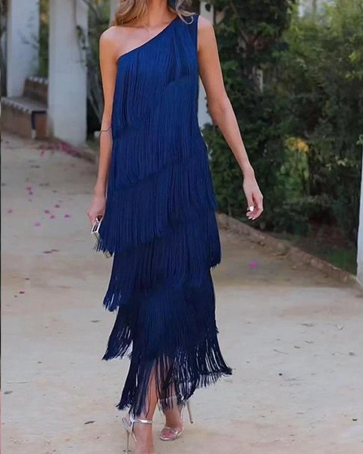 Damen Fransen Maxikleid mit asymmetrischem Schnitt und elegantem Detail Drune