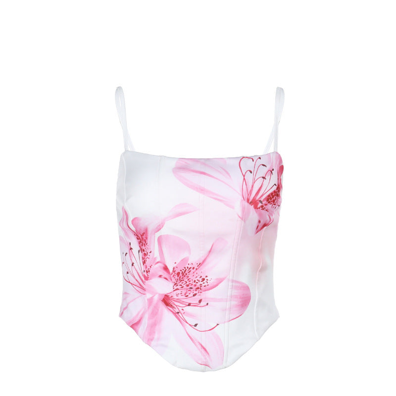 Damen sexy Minikleid mit floralem Oberteil und trägerlosem Design Drune