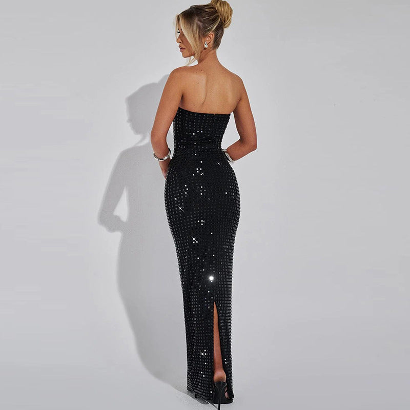 Damen Strapless Abendkleid mit Glitzersteinen und figurformendem Schnitt Drune
