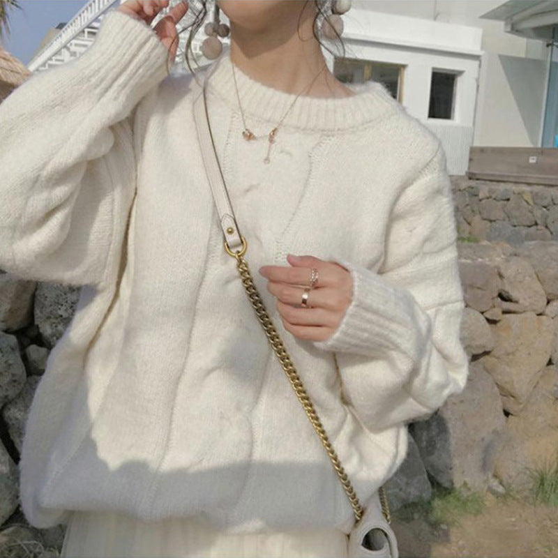 Damen Grobstrickpullover mit Rippstruktur und dekorativen Details Drune