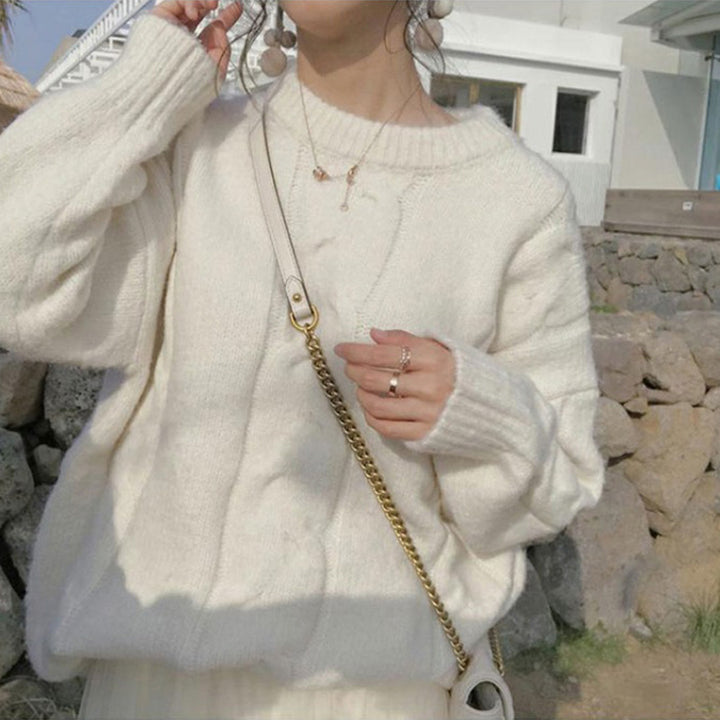 Damen Grobstrickpullover mit Rippstruktur und dekorativen Details Drune