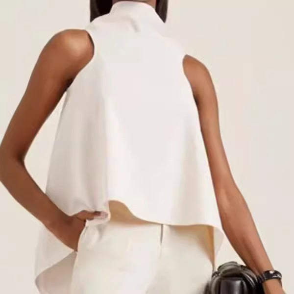 Damen ärmelloses Tunika mit asymmetrischem Schnitt und elegantem Kragen Drune