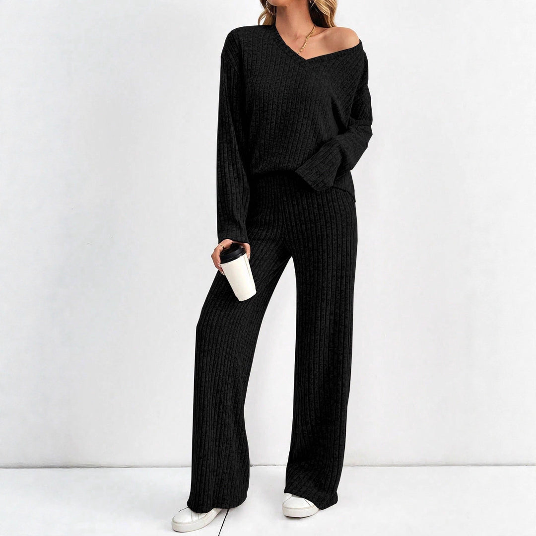 Damen bequemes Lounge-Set mit V-Ausschnitt und weitem Schnitt Drune