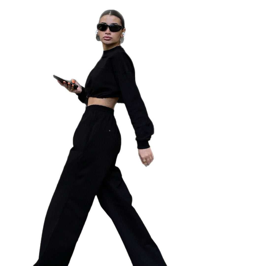 Damen trendiges Cropped Sweatshirt und weite Hose Set Drune