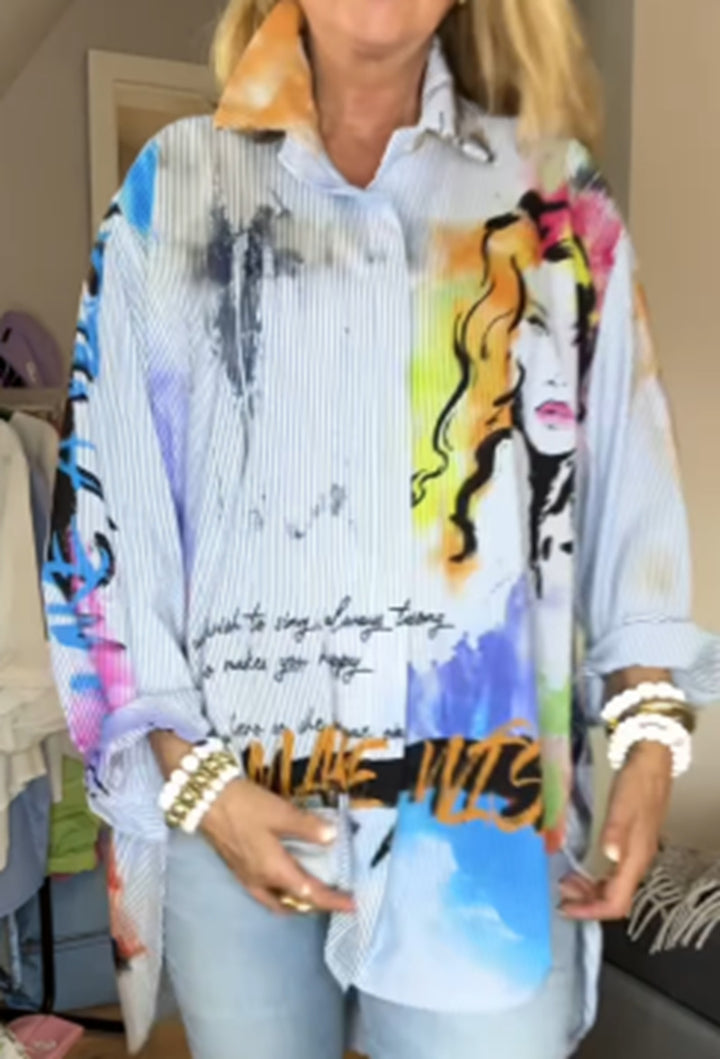 Damen Kunstvoll gestaltete Oversize-Bluse mit einzigartigem Grafikdesign Drune