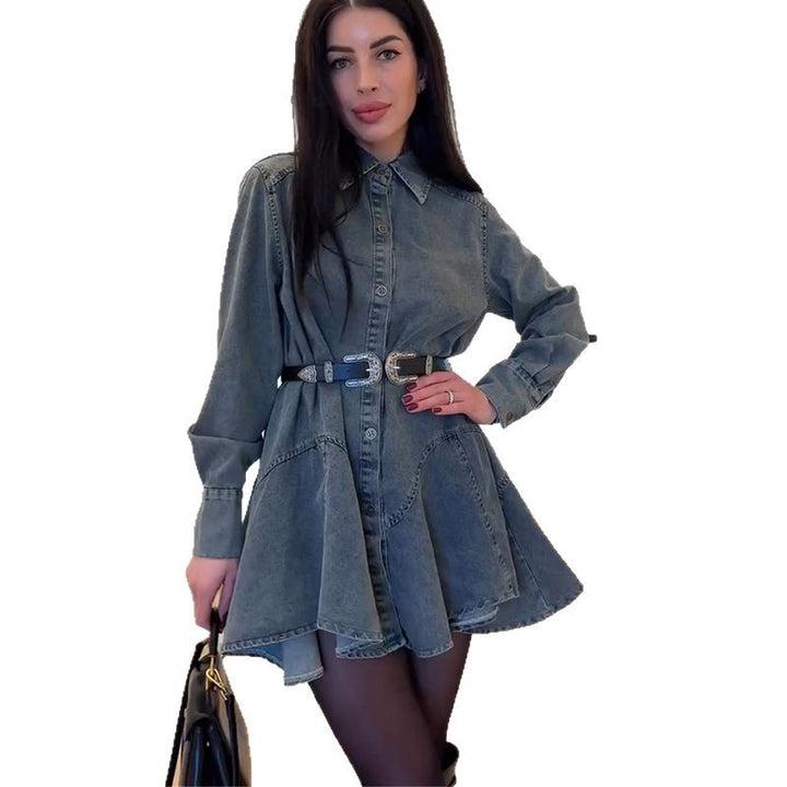 Damen Denim Knopfkleid mit tailliertem Schnitt und Gürtel Drune