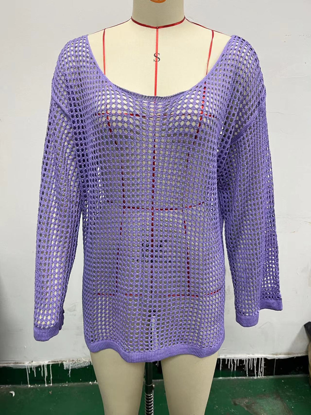 Damen lässiger Netzpullover mit weitem Schnitt und U-Boot-Ausschnitt Drune