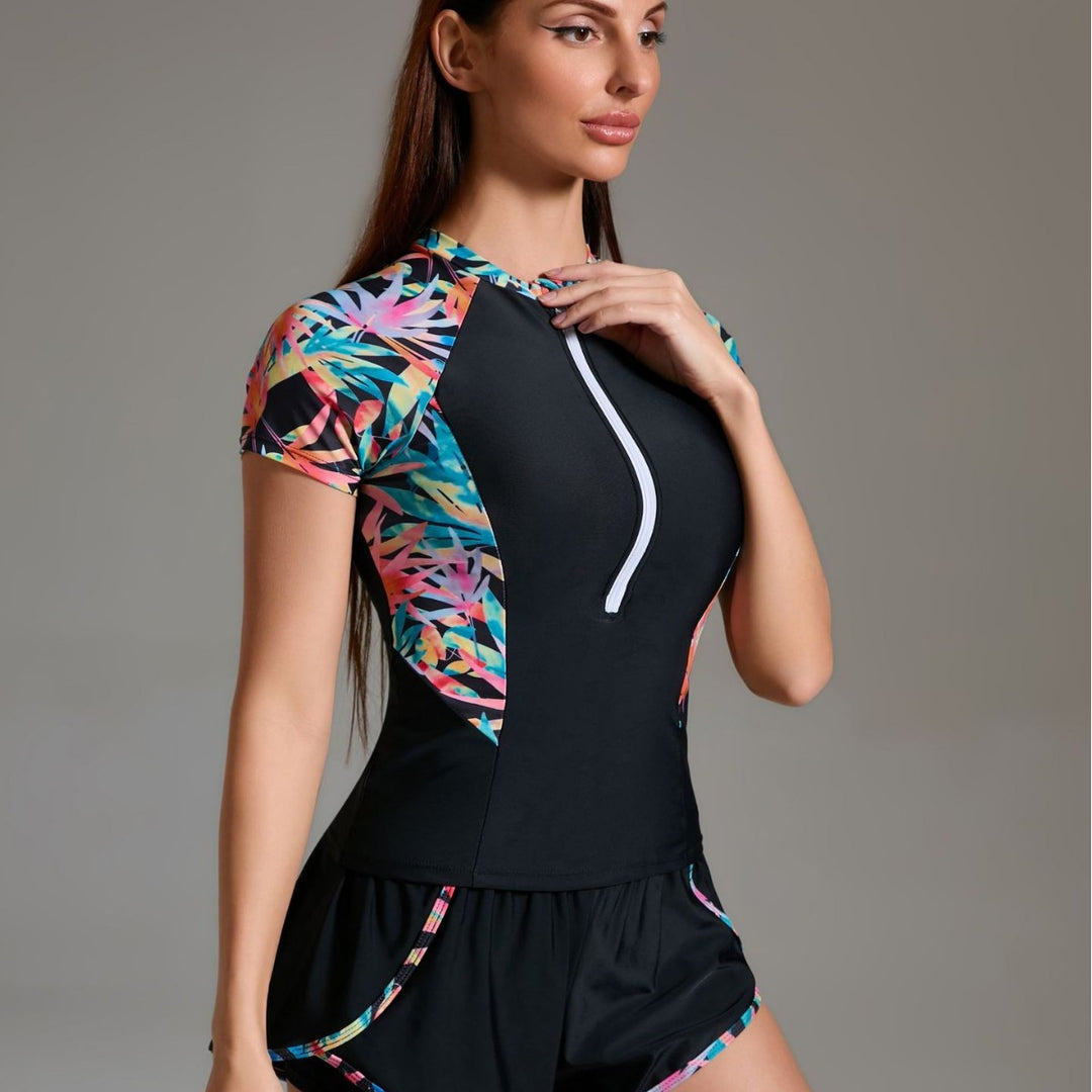 Damen Sportlicher Schwimmanzug mit innovativem Reißverschluss und stylischen kurzen Hosen Drune