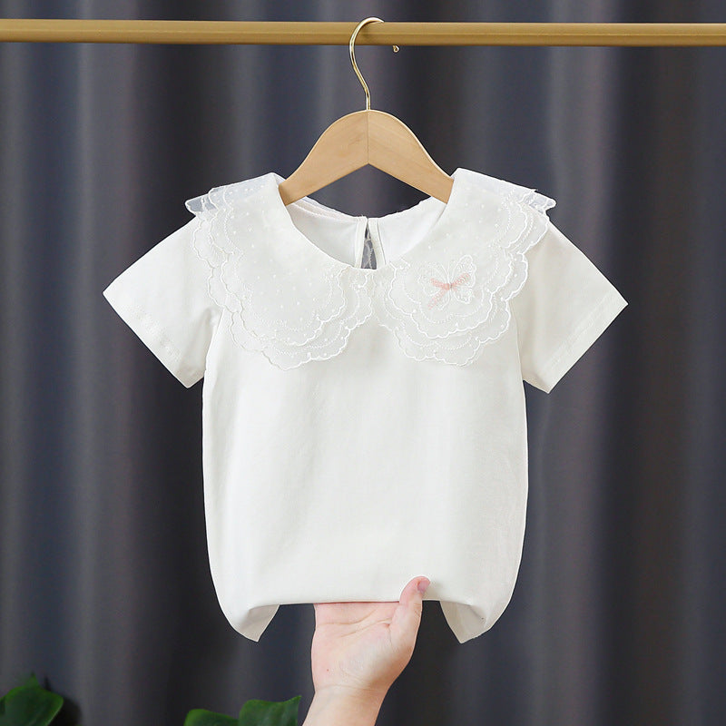 Mädchen T-Shirt mit elegantem Spitzeneinsatz und großem Kragen Drune